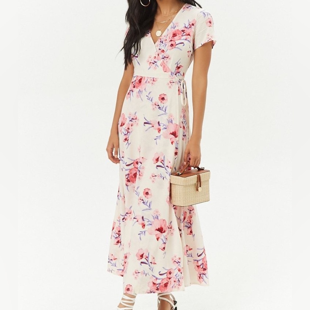 Forever 21 White and Pink Floral Maxi Dress